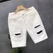 Patch Ripped Denim Trendy Brand Loose Straight Five Quarter Pants Men's Summer Thin White Casual Shorts_mkmklike.com