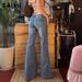 Women's Clothing Hot Girl Low Waist Washed Flared Jeans Female Casual Straight Mopping Trousers_mkmklike.com