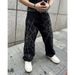 Men's Spider Web Print Jeans, Street Style Loose Fit Cotton Stretch Denim Pants For Casual Wear Comfort-Driven Fabric_mkmklike.com