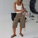 Retro Women's Camouflage Cargo Shorts Pleated Loose Fit Slimming Wide Leg Cropped Jeans_mkmklike.com