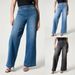 Women's High Waist Stretch Washed Denim Wide Leg Pants - Comfortable Mid Rise Jeans With Elastic Waistband For Casual Wear_mkmklike.com