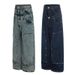 Vintage Patchwork Logging Jeans – Double Waistband, Studded Details & Wide-Leg Fit (Dark Blue, Light Blue, S-XL)_mkmklike.com