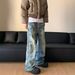Men's Streetwear Splatter Paint Jeans – Vintage Washed Denim, Loose Straight Fit, Urban Artistic Style For Casual Wear_mkmklike.com