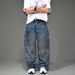 Post-Apocalyptic Washed Jeans – Distressed Oversized Straight-Leg Denim Pants For Men – Grunge Streetwear With Dirty Wash (Dark Blue, S-3xl)_mkmklike.com