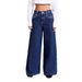 Women's Clothing Distressed Wide-Leg Jeans For Women – Rhinestone Pocket Boho Denim Pants (S-XXL, Vintage Wash, Non-Stretch)_mkmklike.com