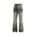 Men's Vintage Washed Denim Pants - Oversized Straight-Leg High Street Trousers (Black/Distressed, S-2XL)_mkmklike.com
