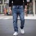 High Street Men's Jeans Nostalgic Color Embroidery Elastic Slim Small Straight Casual Men's Trousers_mkmklike.com