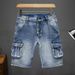 American Fashion Brand Multi Pocket Denim Shorts Men's Workwear Military Five Quarter Pants Summer Loose Plus Size Mid Length Shorts Horse Pants_mkmklike.com
