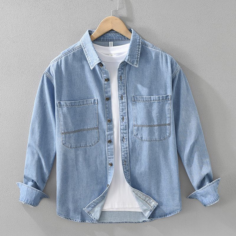 Retro Denim Long Sleeved Shirt, Men's Casual Versatile Artistic Loose Top Jacket_mkmklike.com