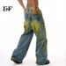 EF JEANS | 2024 New Product, American High Street Loose Mopping Old Retro Tie-dye Ripped Jeans Tide_mkmklike.com