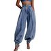 Women's High-Waisted Zip-Ankle Jeans – Retro Loose Fit Denim Pants With Adjustable Cuffs, Streetwear Staple (Blue)_mkmklike.com