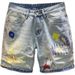 Men's Clothing Destroyed Sewing Denim Shorts Men Summer Thin Light Blue Shorts Printed Loose Five Point Casual Pants_mkmklike.com