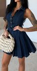Women's Sleeveless Denim Dress Casual High Waist Button Skirt Dark Blue Light Blue White Summer Fashion_mkmklike.com