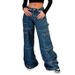 European And American Cross-border 2025 Vintage High-waisted Workwear Jeans For Women, Wide-leg, Floor-length,_mkmklike.com