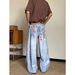 Digital Printing Graffiti Ink Jeans Trendy Brand Personalized Washed Loose Straight Mopping Flared Pants For Men And Women_mkmklike.com