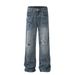 Distressed Washed White Denim Straight-Leg Punk Street Style Men's Vintage Frayed Wide-Leg Loose Casual Pants_mkmklike.com