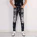 Men's Clothing Ripped Black And White Patch Trend Elastic Slim Fit Pants High End Casual Men's Pants_mkmklike.com