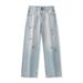 Pure Muqiu Clothing | 2025 Spring New Trendy American Style Washed Ripped Jeans Men's Loose Straight Long Pants_mkmklike.com