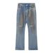 Men's Clothing M Dirty Pants Mud Dyed Old Washed Blue Jeans Casual Flared Trousers For Men And Women_mkmklike.com