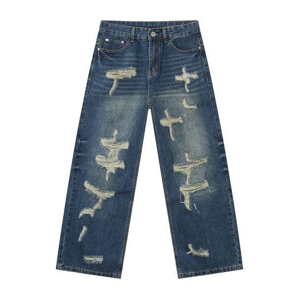 Men's Clothing Men's Wear New Niche Irregular Distressed Holes Heavy Work Street Style Straight Jeans Trend_mkmklike.com