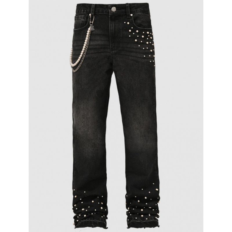 Men's Straight Leg Denim Pants Street Fashion Elastic Stacked Ins Hot Selling New_mkmklike.com