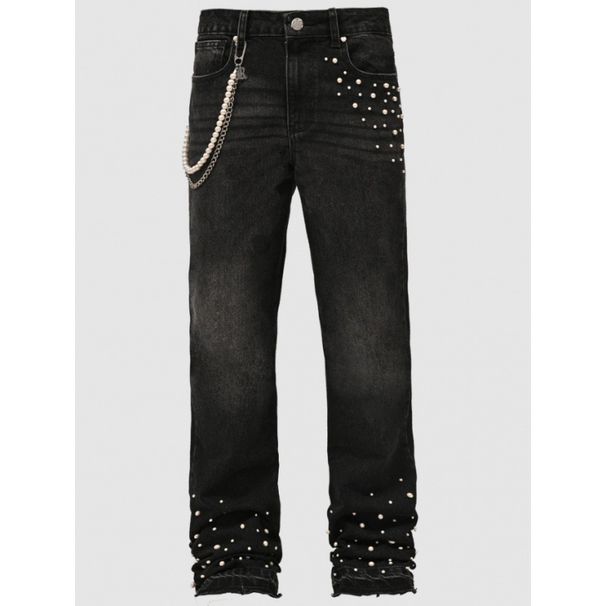 Men's Straight Leg Denim Pants Street Fashion Elastic Stacked Ins Hot Selling New_mkmklike.com