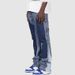Men's Clothing Fashion Versatile Men's Denim Workwear Elastic Patch Laminated Flared Denim Straight Trousers_mkmklike.com