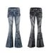Vintage American Flare Jeans For Women - High Waisted Stretchy Denim Pants With Distressed Wash, Retro Streetwear Style_mkmklike.com