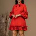 Women's Clothing loose casual large size ruffle sleeve lace up solid color dress_mkmklike.com