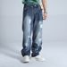 Streetwear Men's Paint-Splatter Denim Jeans – Washed Straight-Leg, Relaxed Fit (Sizes 31-38, Stonewashed & Slight Stretch)_mkmklike.com
