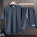 Men's Clothing Summer fashion brand new short sleeved T suit men's loose large size shorts set advanced handsome waffle two piece suit_mkmklike.com