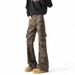 Camouflage Large Pocket Jeans Men's High Street Functional Cleanfit Slim Fit Flared Scimitar Cargo Pants_mkmklike.com