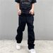 Black Jeans High Street American Vintage Embroidered Alphabet High Waist Straight Hip Hop Loose Jeans_mkmklike.com