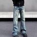 Men's Retro Splatter Paint Jeans – High-Street Drop-Crotch Straight & Flared Pants (S-3XL) | Vintage Washed Cotton, Button Fly_mkmklike.com