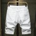 Men's Clothing Denim Shorts Half Pants Pure Black Mid Length Pants Ripped Brand Breeches_mkmklike.com