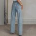 2025 Women Jeans Straight Diamonds Pants Stretch High Waist Washed Mom Jeans Y2k Streetwear Trousers Vintage Denims Streetwear_mkmklike.com
