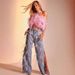 Women's Clothing Washed Distressed Wide Leg Pants Plush Diamond Chain Decorated Slit Straight Jeans Women_mkmklike.com