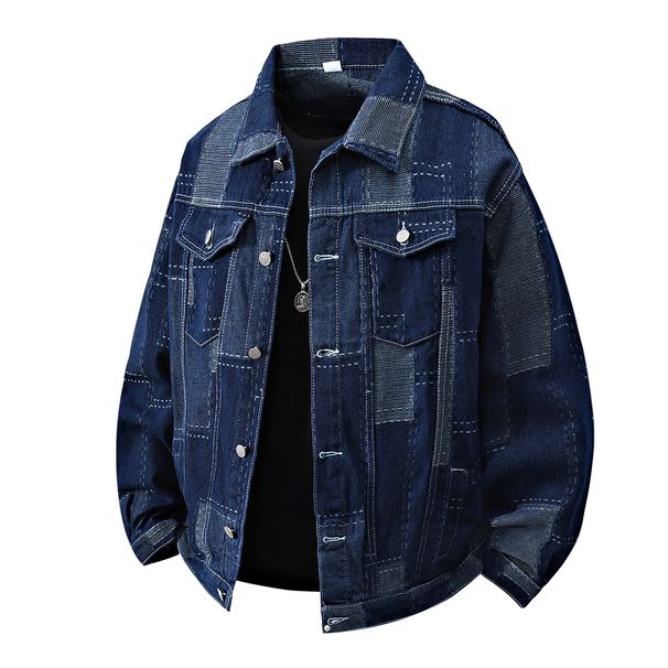 Men's Clothing Color Plaid Denim Jacket Men's Autumn And Winter New Cross Border Hot Selling Denim Clothing Wholesale Long Sleeved Jacket Jacket Men_mkmklike.com