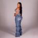 Women's Smoky Pleated Ripped Jeans Trousers Fashionable Denim Pants American Style_mkmklike.com