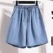 Denim Shorts Women's Summer New Thin Ice Silk Casual Five Point Large Size Loose Wide Leg High Waist Old A Line Pants_mkmklike.com