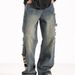 Men's Clothing Autumn Hard Work High Waist Washed Side Big Hole Wide Leg Handsome And Slim Distressed Jeans_mkmklike.com