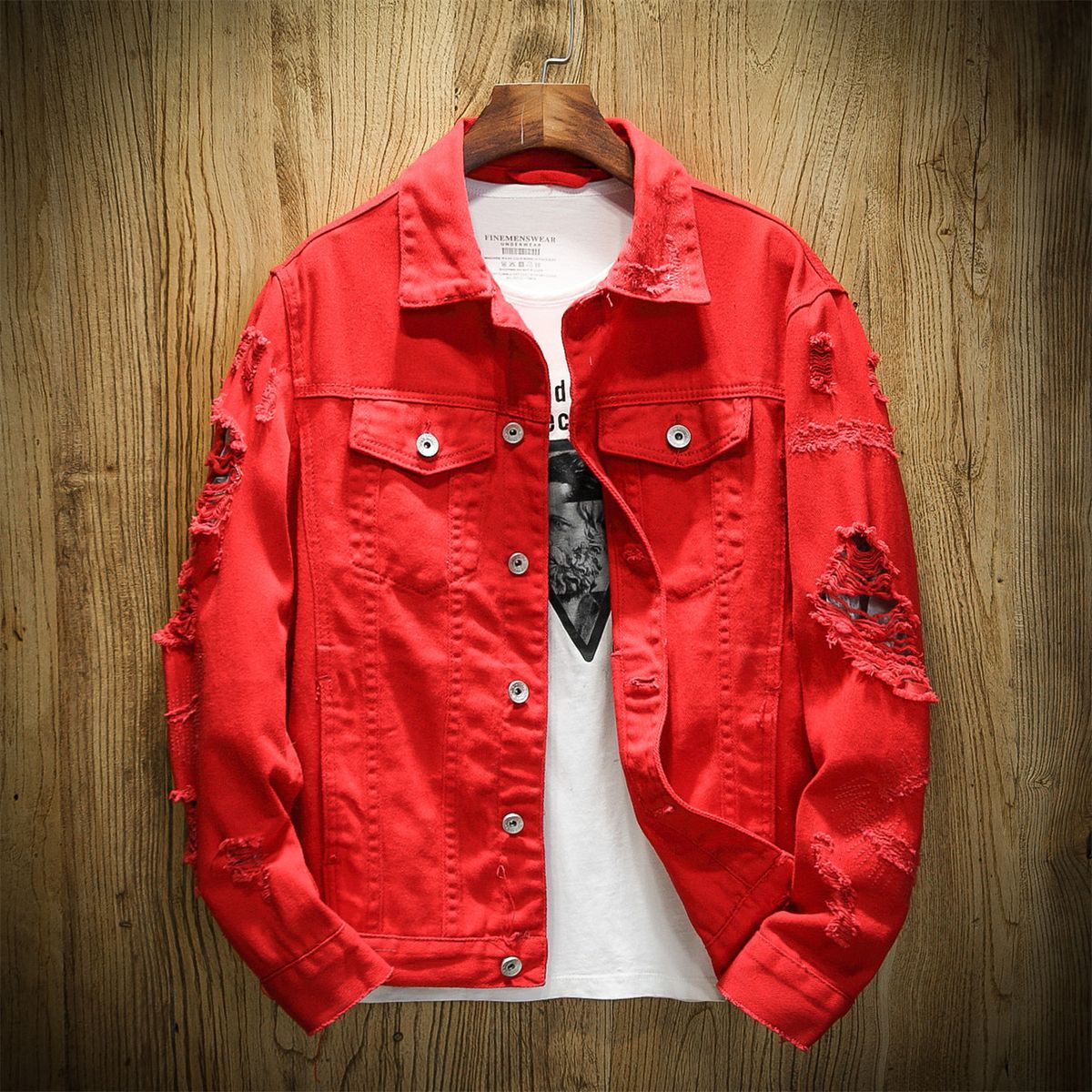 Men's Clothing Denim Jacket Casual Lapel Hole Single Breasted Cardigan Coat_mkmklike.com