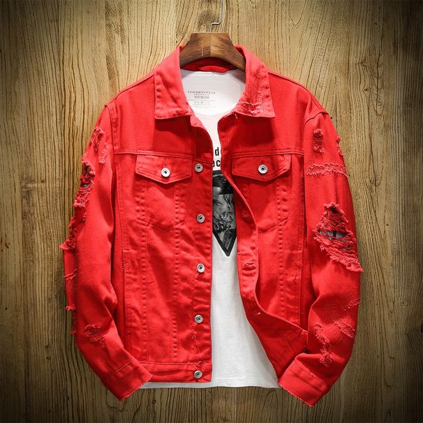 Men's Clothing Denim Jacket Casual Lapel Hole Single Breasted Cardigan Coat_mkmklike.com