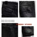 Men's Slim Fit Stretch Denim Shorts Distressed Rhinestone Embellished 4-Inch Inseam Casual Black And Gray Shorts_mkmklike.com