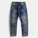 Men's Vintage Distressed Cotton Jeans Loose Straight Leg Casual Workwear Autumn Trousers Washed Patched Denim_mkmklike.com