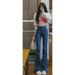 High-waisted Wide-leg Plus-size Jeans For Women 2022 New Spring And Autumn Versatile Slim-fit Long Pants With Slight_mkmklike.com