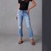 Women's Distressed Straight-Leg Jeans – Classic Blue Denim With Ripped Details (S-XL, Mid-Rise)_mkmklike.com