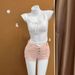 Women's High Waist Slimming Denim Shorts Pink Single Breasted Slim Straight Leg Hot Pants Versatile Spring Summer Hot Girl Style_mkmklike.com