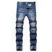 Men's Distressed Zip Fly Jeans - High Street Fashion Denim Pants With Washed Finish & Ripped Details - Straight Fit Cotton Trousers For Casual Wear_mkmklike.com