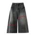 Men's Clothing Men's Summer Trendy Thorn Embroidery Denim Shorts Unique Design Loose Fit Casual Wide Leg Cropped Pants_mkmklike.com